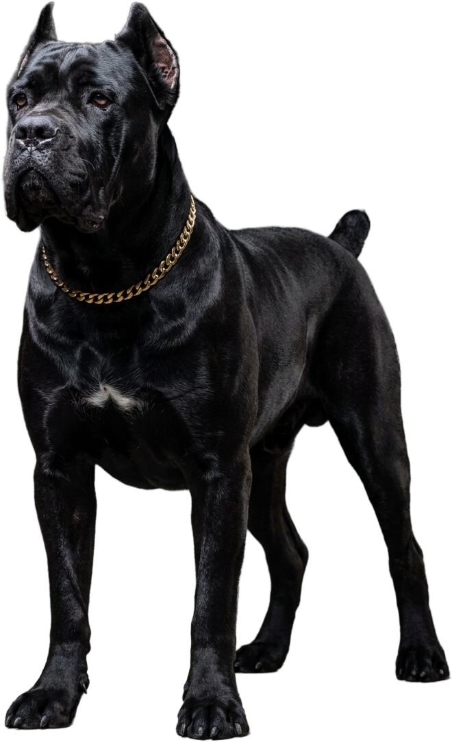 Fully grown black Cane Corso guardian standing